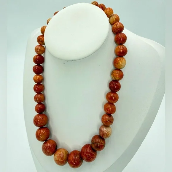 Vintage Genuine Apple Coral Graduated Bead Necklace 16” Barrel Clasp - Picture 8 of 17